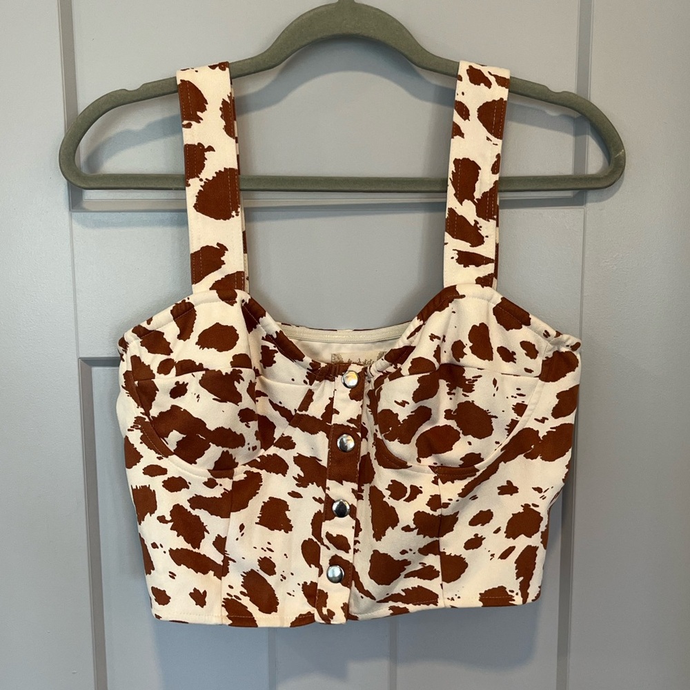 Altar’d State Brown Cow Print Busty Cropped Top
